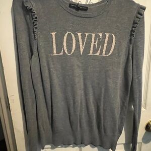 Gray Sweater with 'LOVED' Print